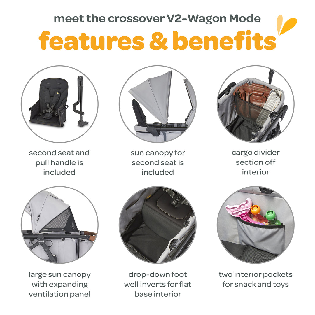 Larktale Crossover V2 All-In-One Stroller 2 Seater Wagon, 120 lb Capacity, Gray