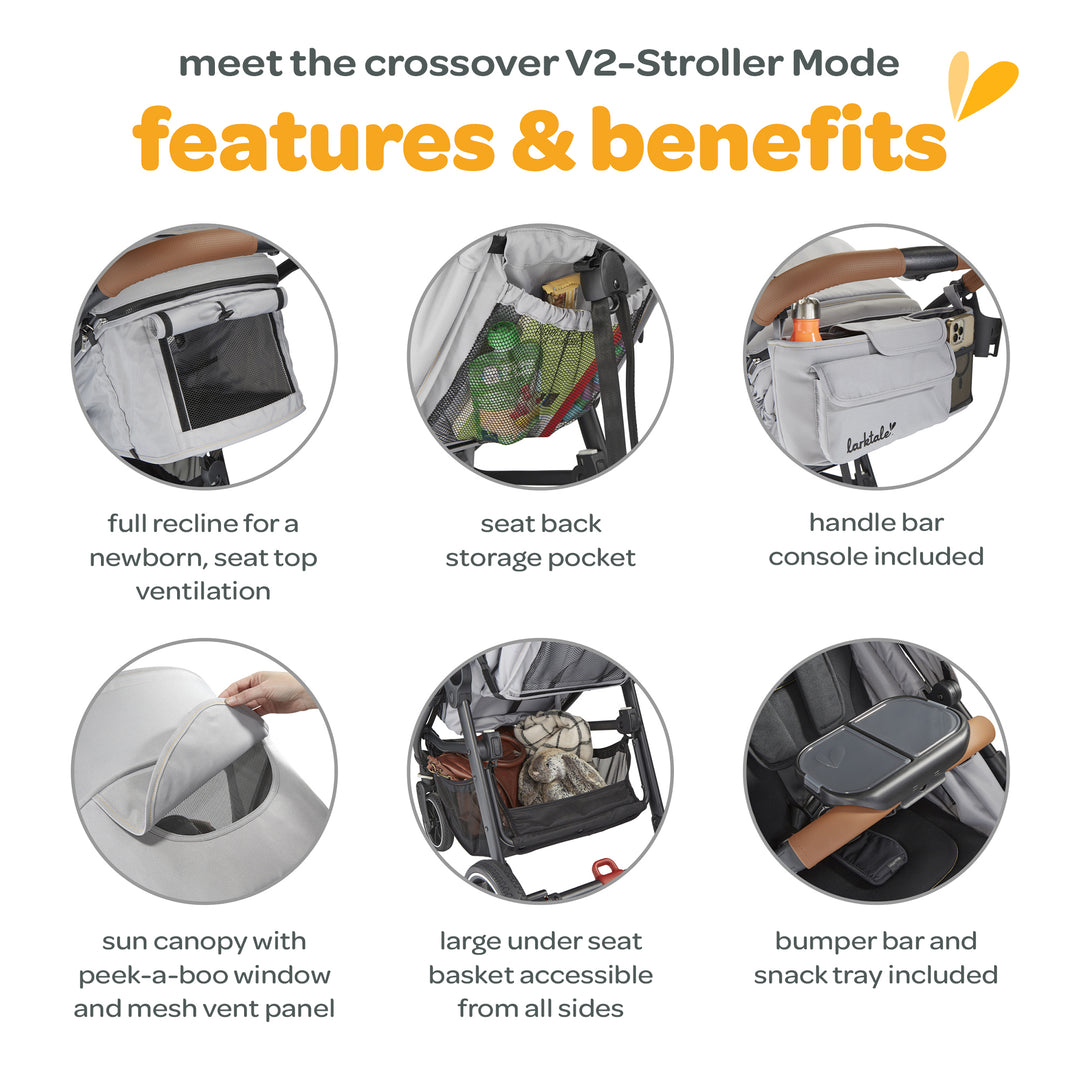 Larktale Crossover V2 All-In-One Stroller 2 Seater Wagon, Gray (Open Box) - VMInnovations