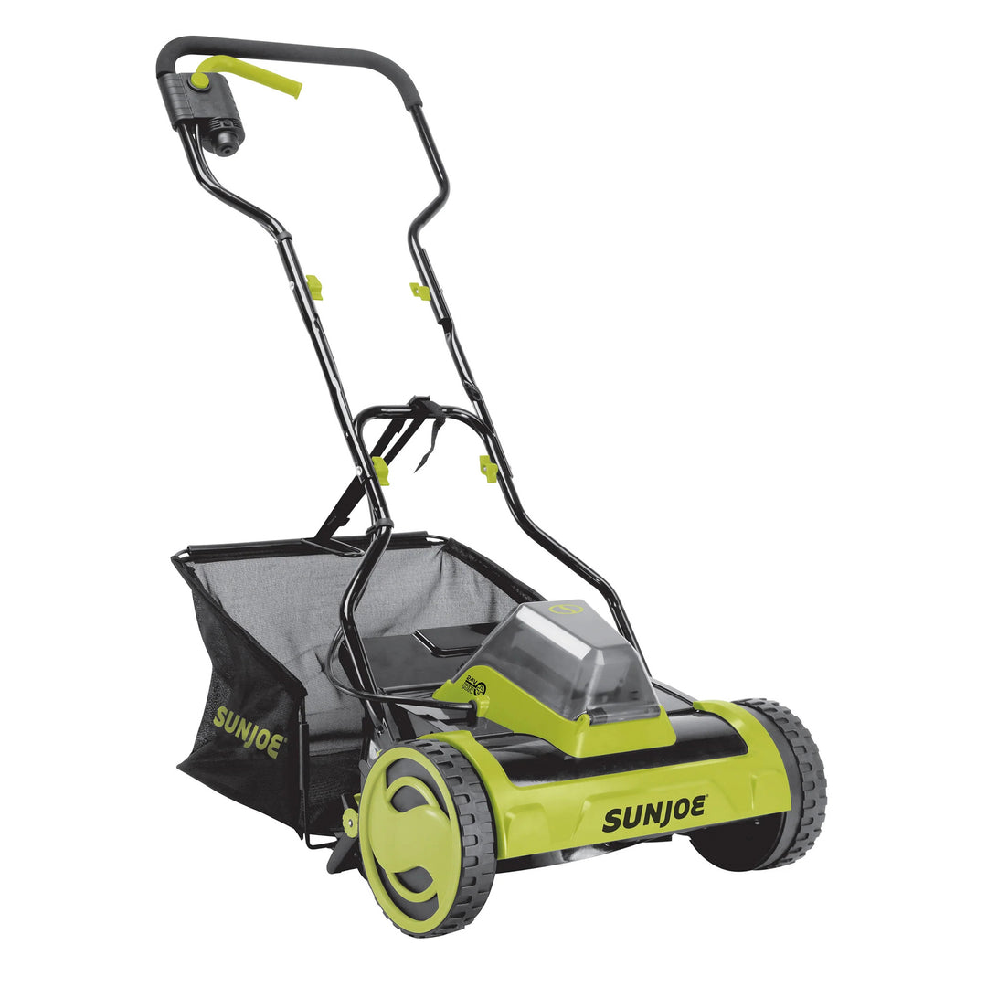 Sun Joe Cordless Push Reel Lawn Mower, 15” Yard Trimmer w/ Bag, Green(Open Box)