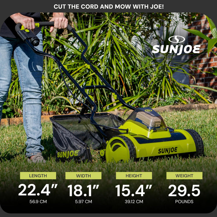 Sun Joe Cordless Push Reel Mower, 15” Yard Trimmer w/ Collection Bag, 24V-CRLM15