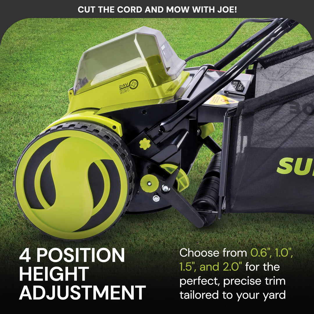 Sun Joe Cordless Push Reel Lawn Mower, 15” Yard Trimmer w/ Bag, Green(Open Box)