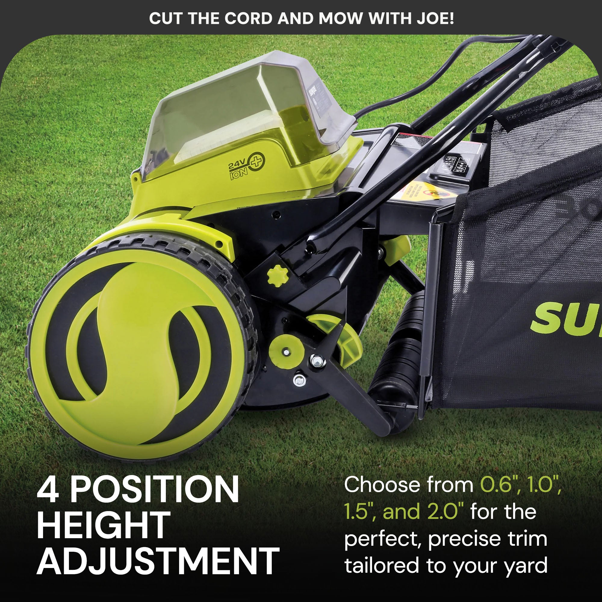 Sun Joe Cordless Push Reel Lawn Mower, 15” Yard Trimmer w/ Bag, Green(Open Box)