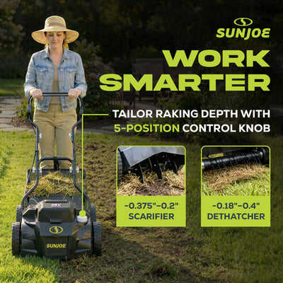 Sun Joe Cordless Scarifier & Dethatcher, Motor, 2 24V 4.0Ah Batteries (Open Box)