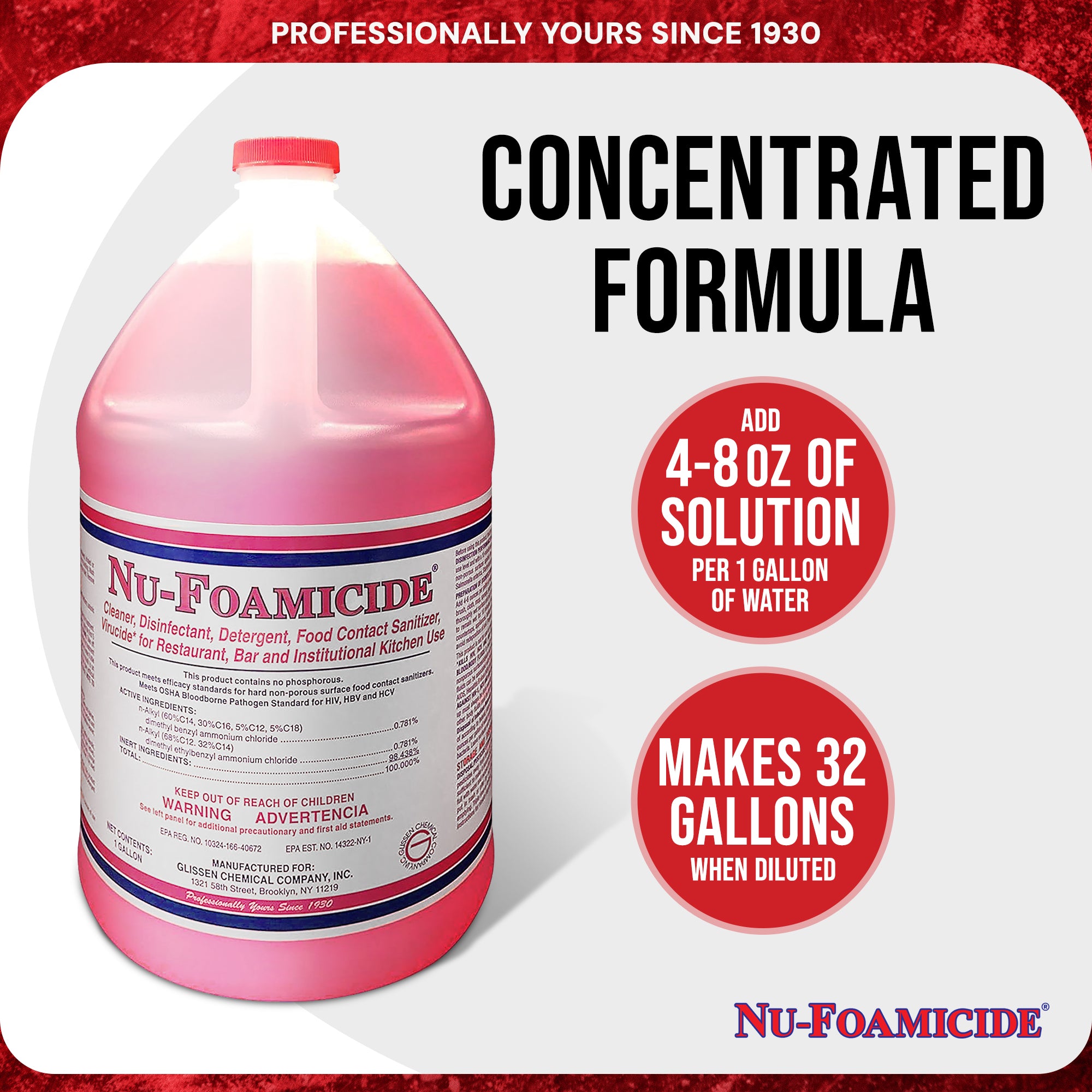 Glissen Nu-Foamicide Cleaner Concentrate, Industrial & Commercial, (Open Box) - VMInnovations