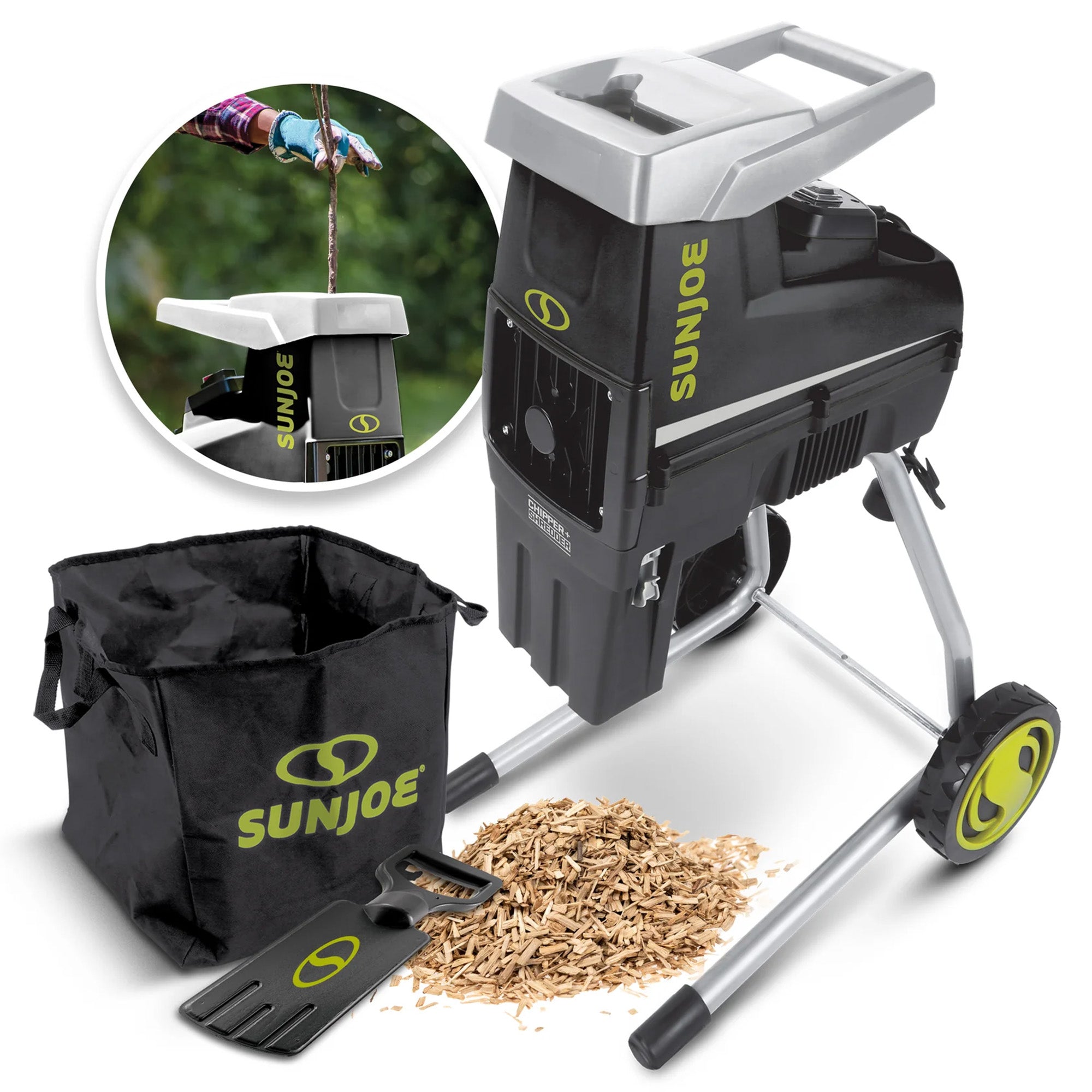 Sun Joe Silent Wood Chipper Shredder, 15Amp Machine with 1.7" Diameter(Open Box) - VMInnovations