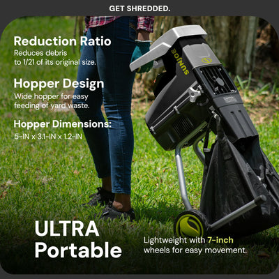 Sun Joe Silent Wood Chipper Shredder, 15Amp Machine with 1.7" Diameter(Open Box) - VMInnovations