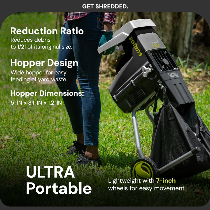 Sun Joe Silent Wood Chipper Shredder, 15 Amp Machine w/1.7" Diameter(For Parts)