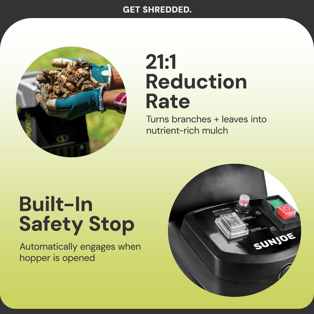 Sun Joe Silent Wood Chipper Shredder, 15 Amp Machine w/1.7" Diameter(For Parts)