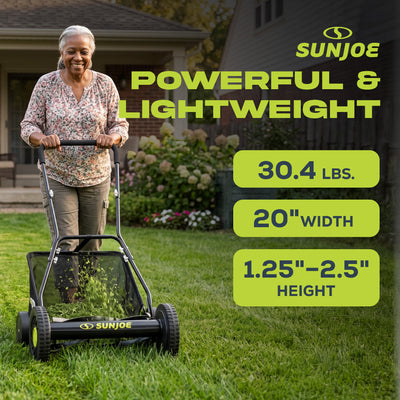 Sun Joe Manual Push Reel Lawn Mower, 20” Yard Trimmer with Grass Catcher, MJ502M