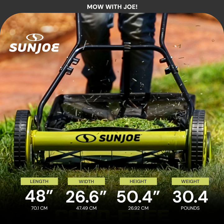 Sun Joe Manual Push Reel Lawn Mower, 20” Yard Trimmer, Green (For Parts) - VMInnovations