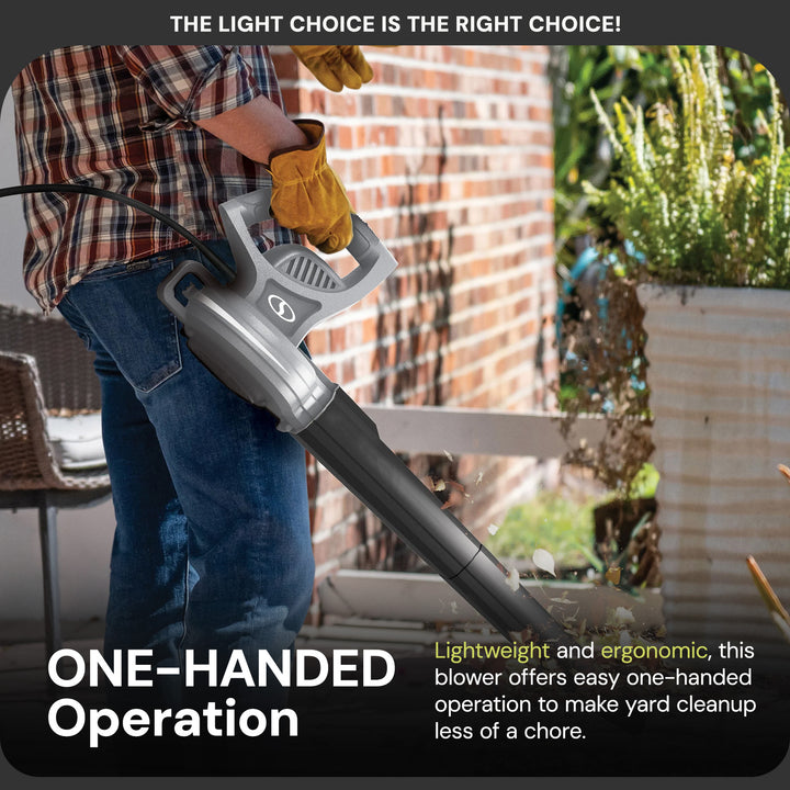 Sun Joe Electric All Purpose Leaf Blower, 6 Amp Motor, 155 MPH Air Speed, Gray