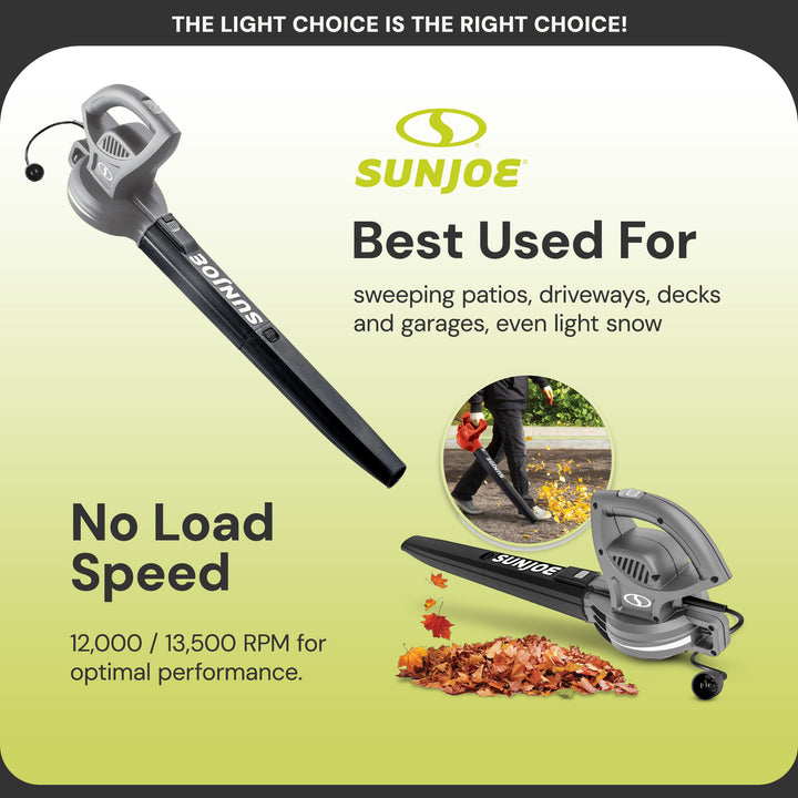 Sun Joe Electric All Purpose Leaf Blower, 6 Amp Motor, 155 MPH Air Speed, Gray