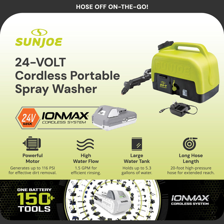 Sun Joe 24V IONMAX Cordless Sink/Shower Spray Washer Kit with Battery, WA24C-LTE