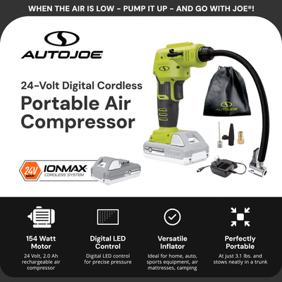Sun Joe Auto Joe Air Compressor, Cordless Tire Inflator Pump, Green (Open Box)