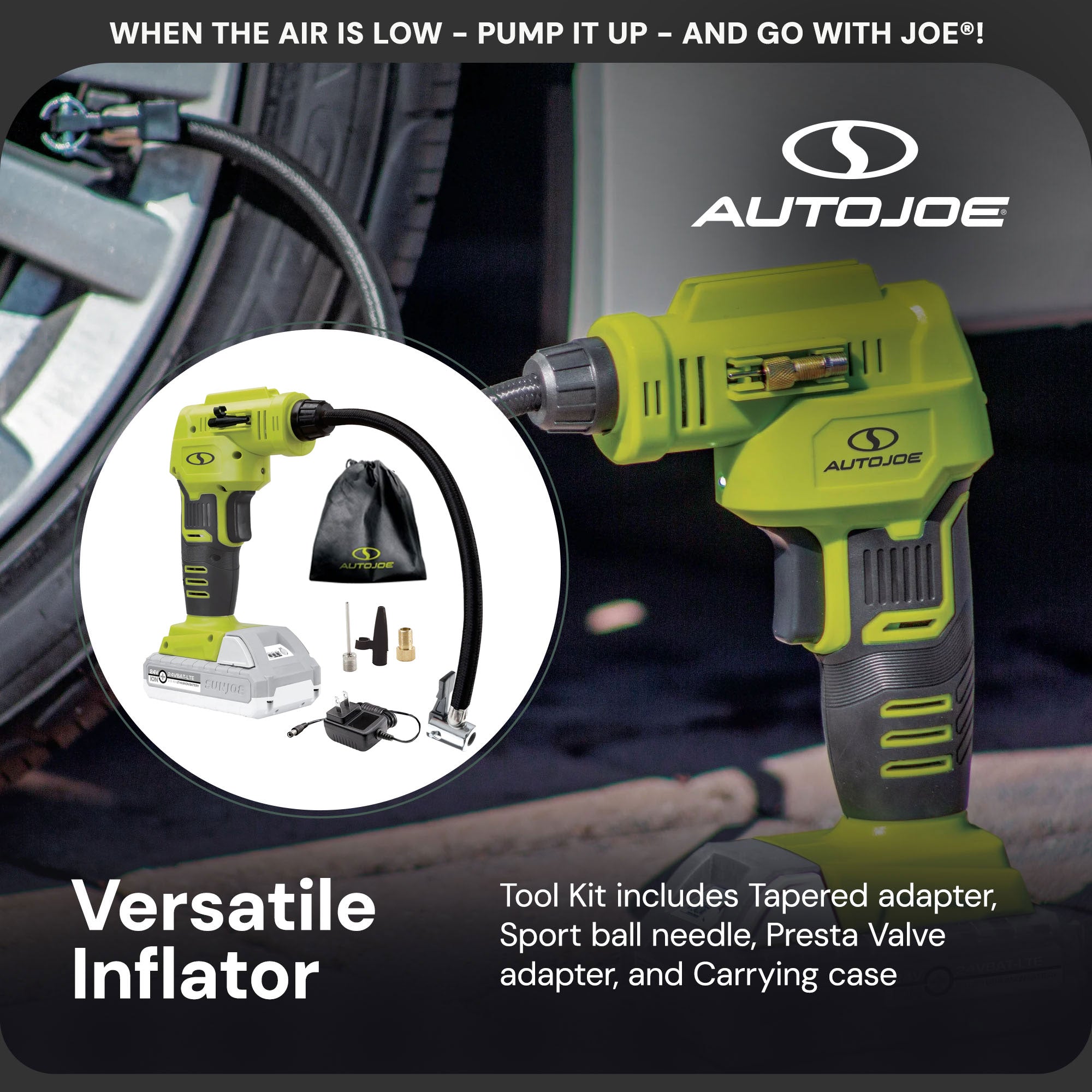 Sun Joe Auto Joe Air Compressor, Cordless Tire Inflator Pump, Green (Open Box)
