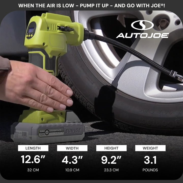 Sun Joe Auto Joe Portable Air Compressor, Cordless Tire Inflator Pump, Green