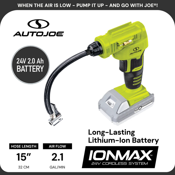 Sun Joe Auto Joe Portable Air Compressor, Cordless Tire Inflator Pump, Green