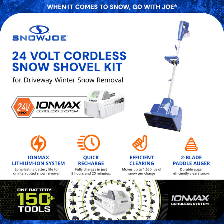 Snow Joe 24V 4Ah Cordless Snow Shovel Kit for Driveway Snow Removal, Blue (Used)