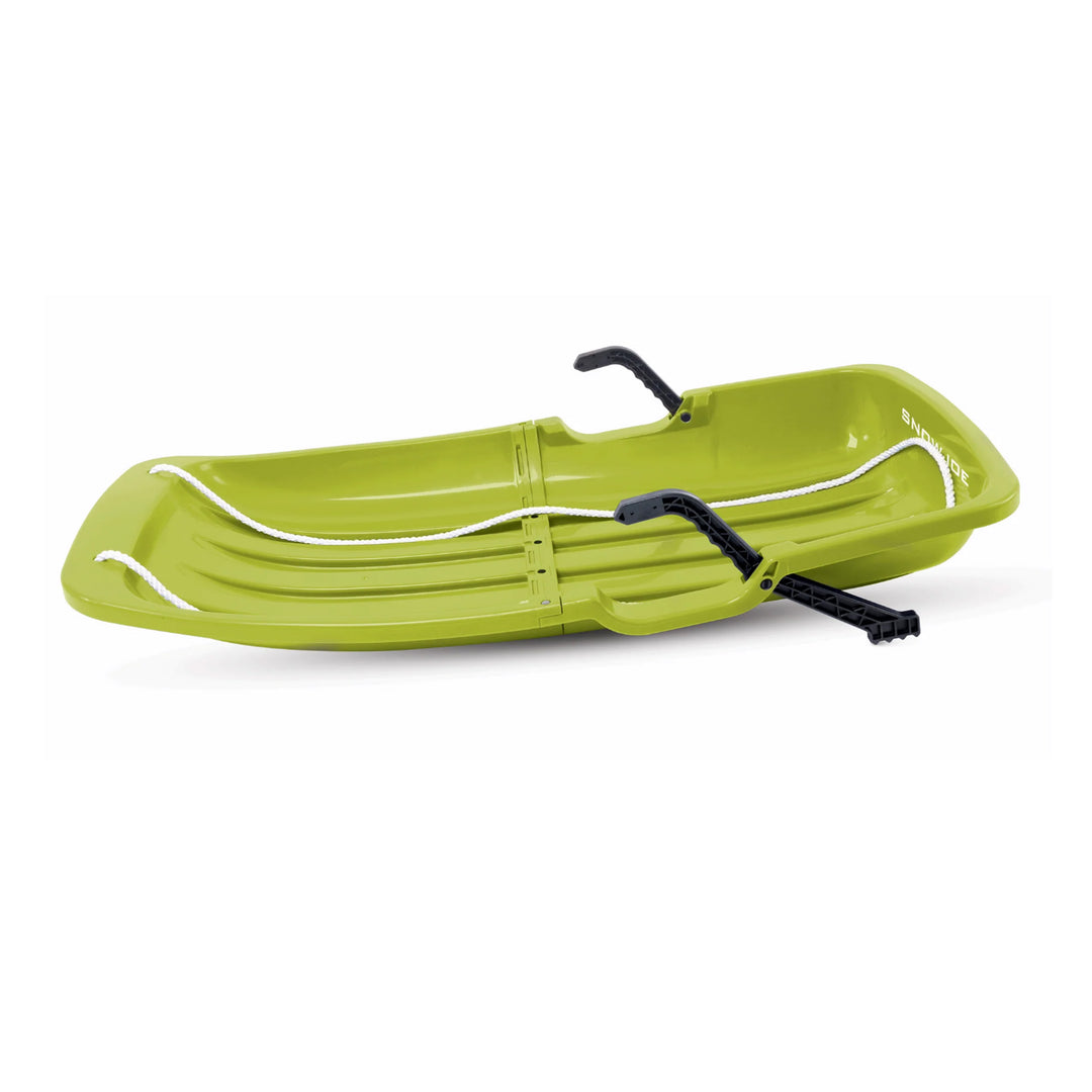 Snow Joe Plastic Snow Sled, 34” Sledding Toboggan Board w/ Handles & Rope, Green