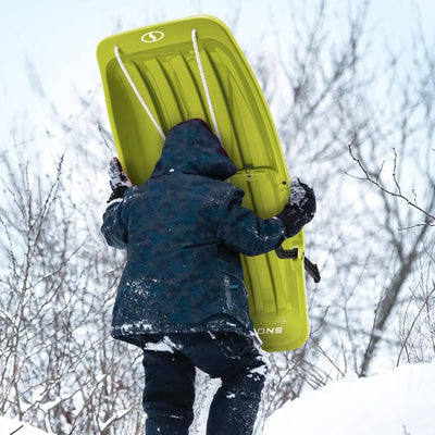 Snow Joe Snow Sled, 34” Toboggan Board w/Handles & Rope, Green (Open Box)