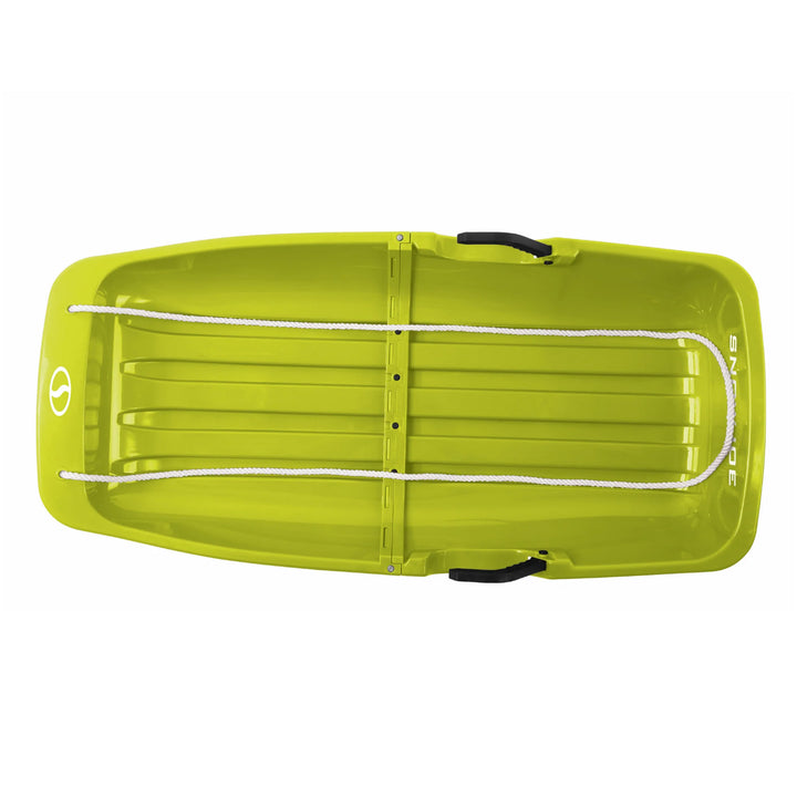 Snow Joe Plastic Snow Sled, 34” Sledding Toboggan Board w/ Handles & Rope, Green