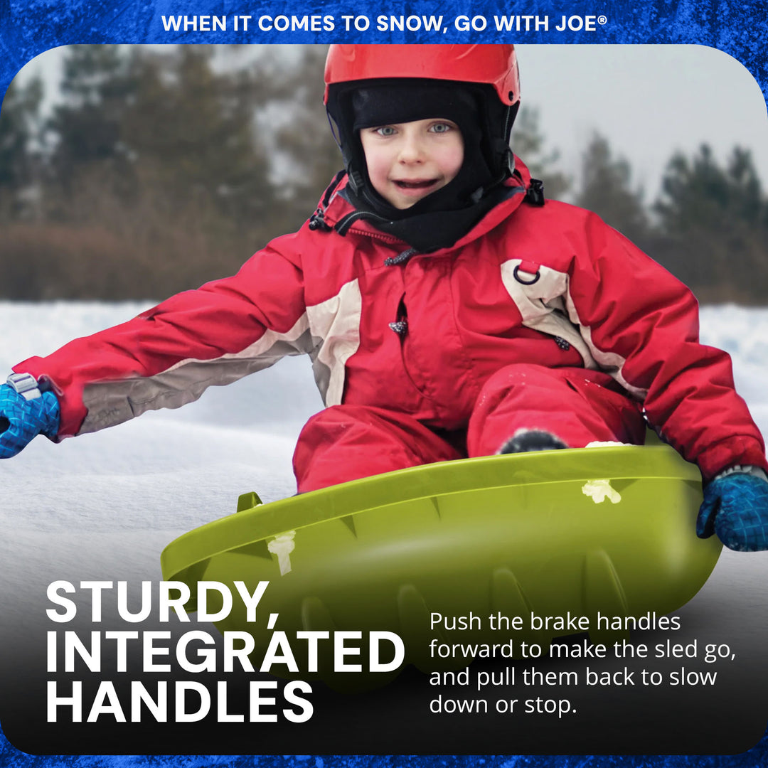 Snow Joe Snow Sled, 34” Toboggan Board w/Handles & Rope, Green (Open Box) - VMInnovations