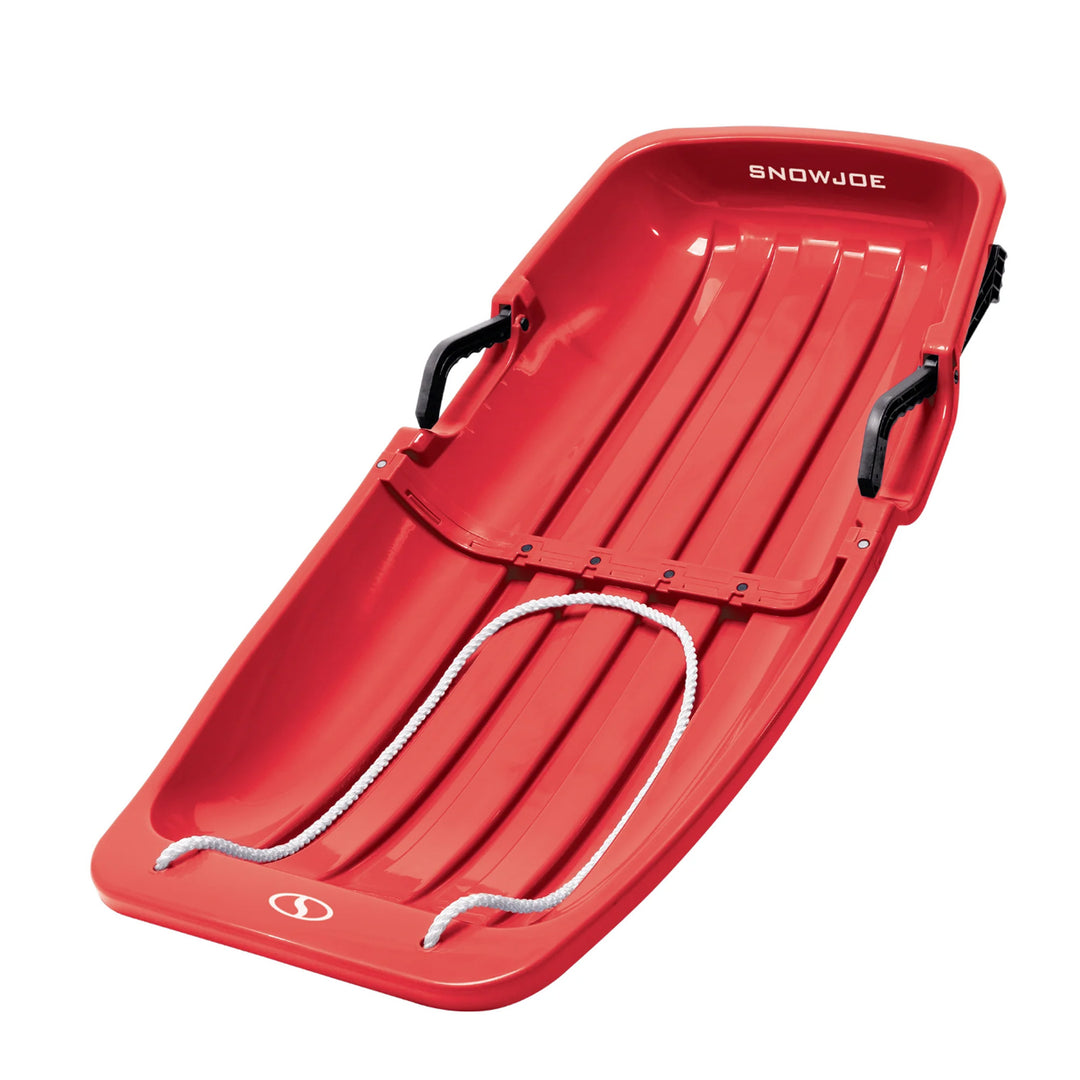 Snow Joe Plastic Snow Sled, 34” Toboggan Board w/ Handles & Rope, Red (Open Box)