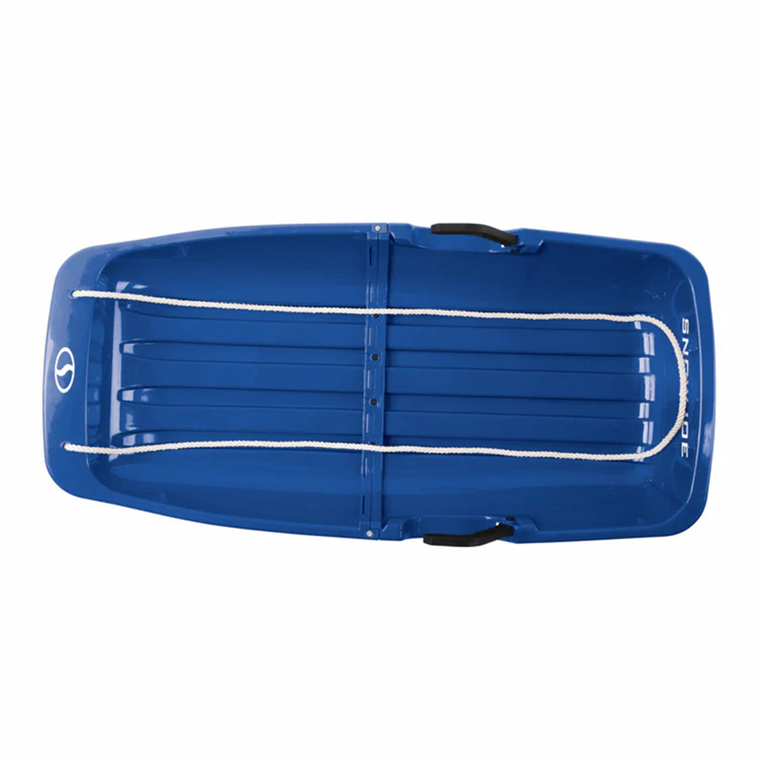 Snow Joe Plastic Snow Sled, 34” Sledding Toboggan Board w/ Handles & Rope, Blue