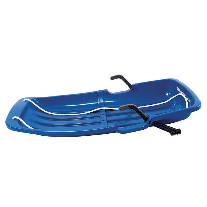 Snow Joe Plastic Snow Sled, 34” Sledding Toboggan Board w/ Handles & Rope, Blue