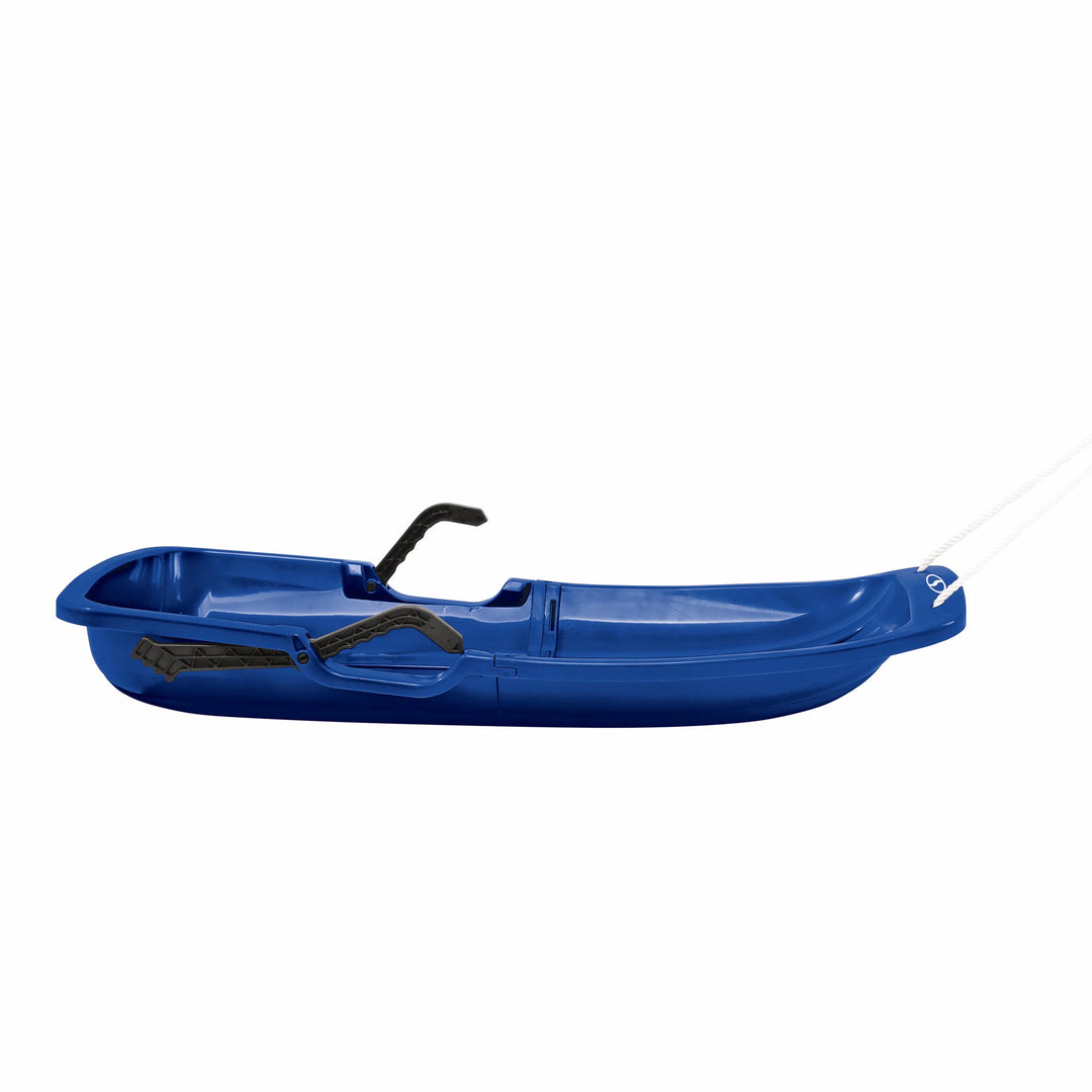 Snow Joe Plastic Snow Sled, 34” Sledding Toboggan Board w/ Handles & Rope, Blue