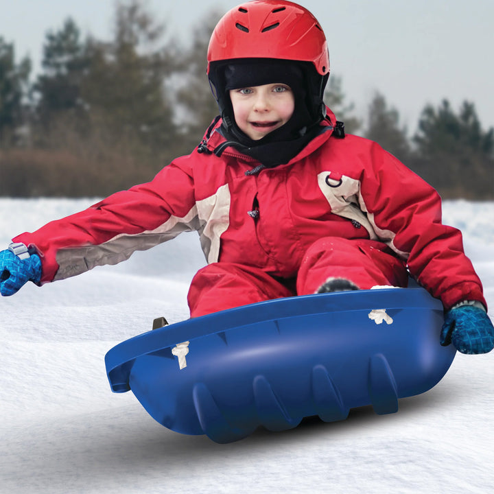 Snow Joe Snow Sled, 34” Sledding Toboggan Board w/Handles & Rope, Blue(Open Box) - VMInnovations