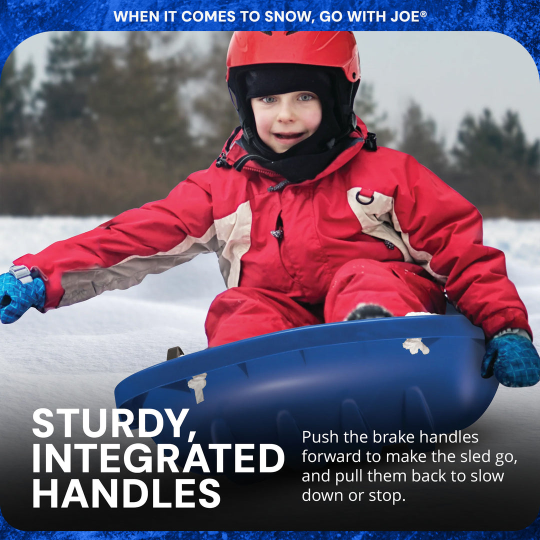 Snow Joe Snow Sled, 34” Sledding Toboggan Board w/Handles & Rope, Blue(Open Box) - VMInnovations