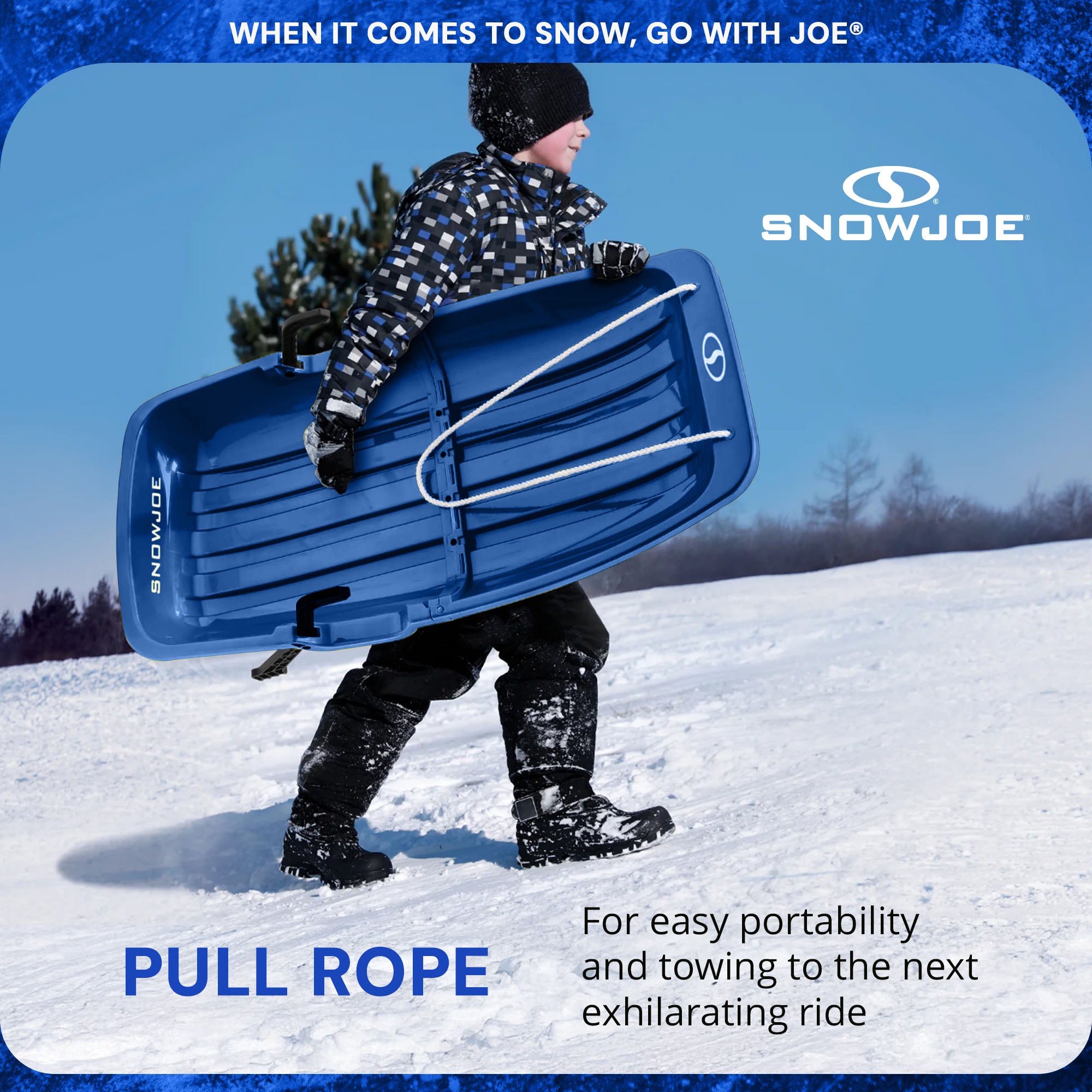 Snow Joe Plastic Snow Sled, 34” Sledding Toboggan w/ Handles & Rope, Blue (Used) - VMInnovations