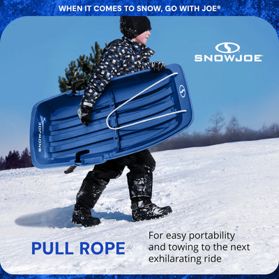 Snow Joe Plastic Snow Sled, 34” Sledding Toboggan w/ Handles & Rope, Blue (Used) - VMInnovations