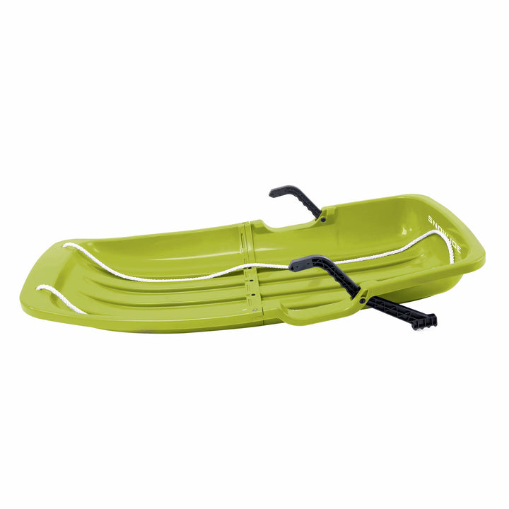 Snow Joe Plastic Snow Sled, 48” Sledding Toboggan Board w/ Handles & Rope, Green