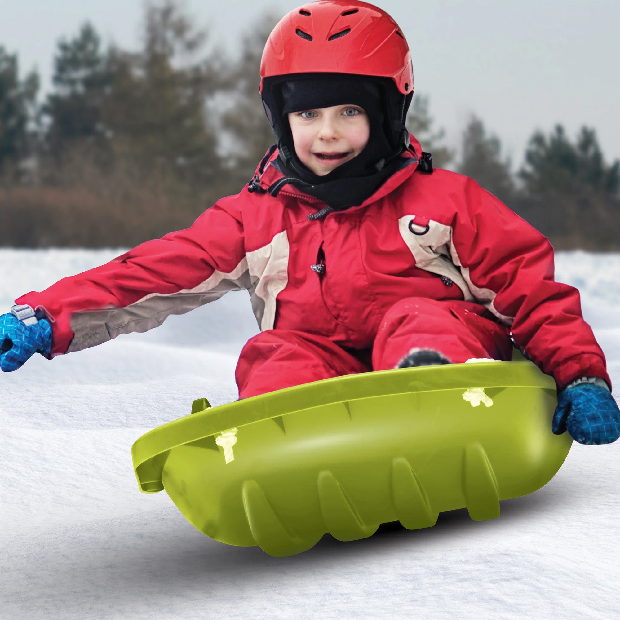 Snow Joe Plastic Snow Sled, 48” Toboggan Board w/ Handles & Rope, Green (Used) - VMInnovations