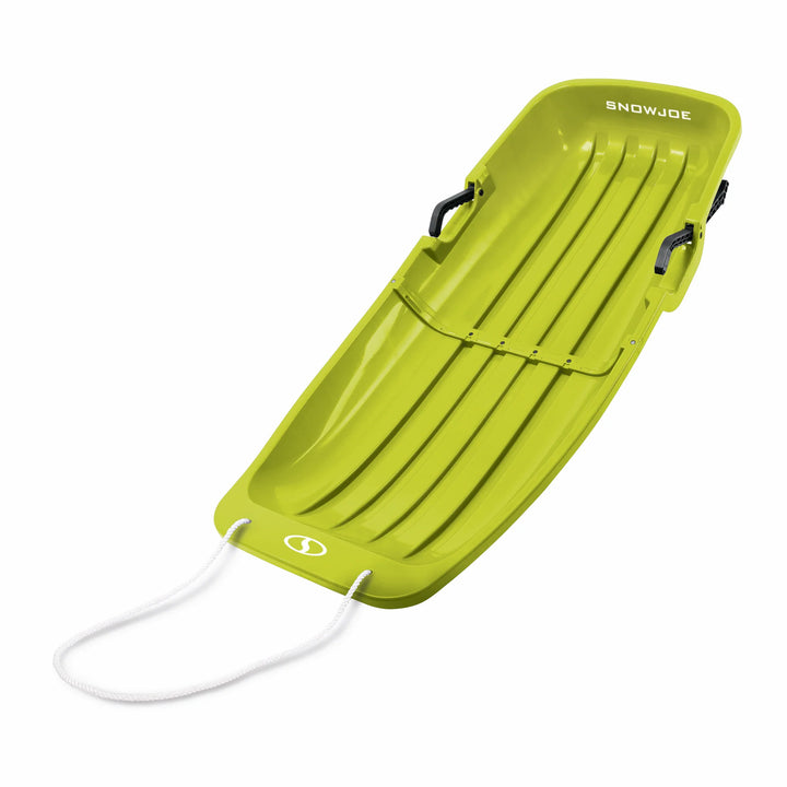 Snow Joe Plastic Snow Sled, 48” Sledding Toboggan Board w/ Handles & Rope, Green