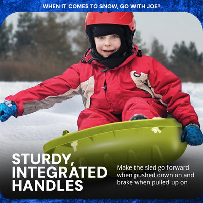 Snow Joe Plastic Snow Sled, 48” Toboggan Board w/ Handles & Rope, Green (Used) - VMInnovations
