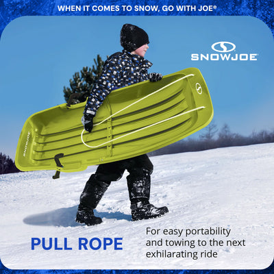 Snow Joe Plastic Snow Sled, 48” Toboggan Board w/ Handles & Rope, Green (Used) - VMInnovations