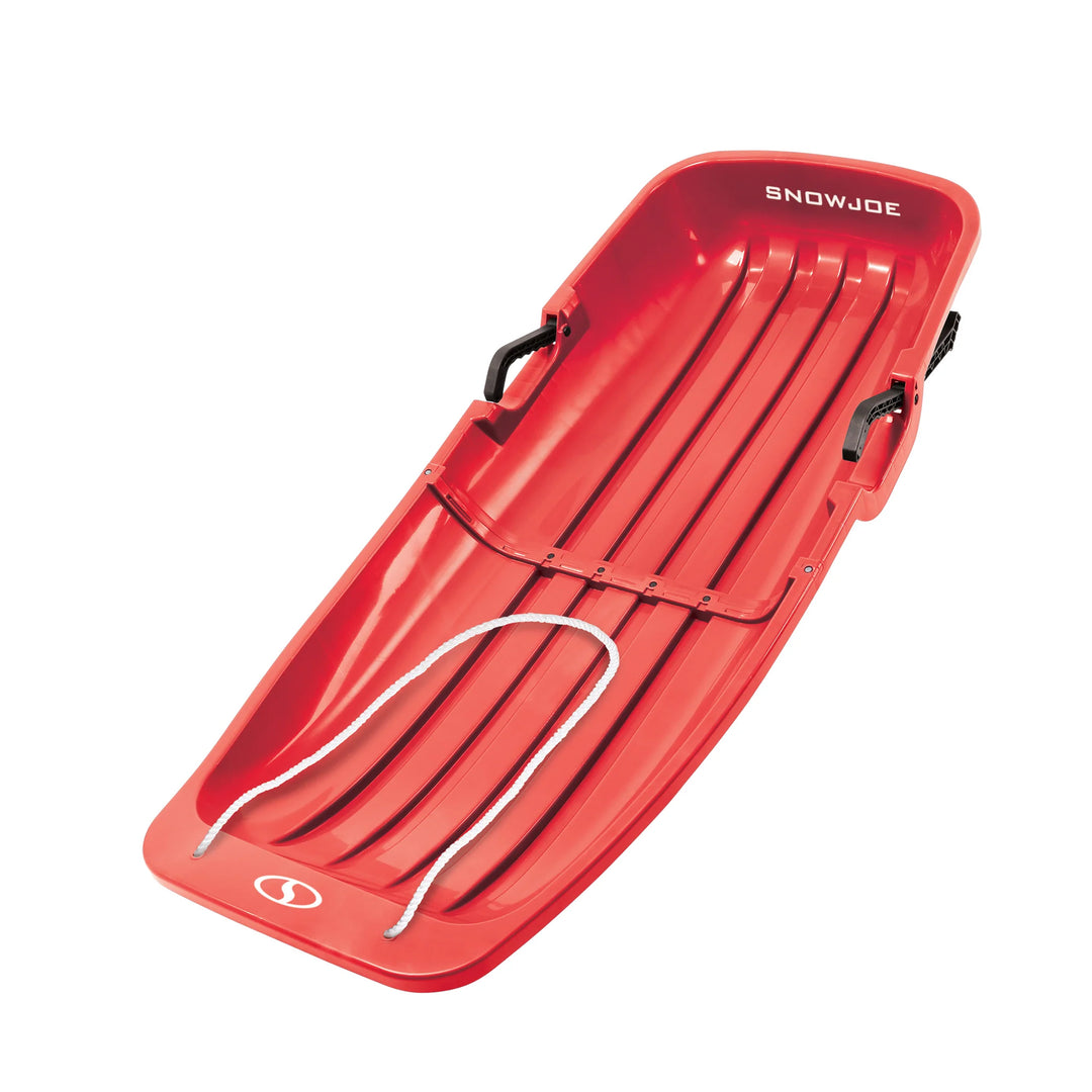 Snow Joe Snow Sled, 48” Sledding Toboggan Board w/Handles & Rope, Red (Open Box)