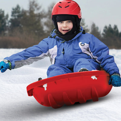 Snow Joe Snow Sled, 48” Sledding Toboggan Board w/Handles & Rope, Red (Open Box) - VMInnovations