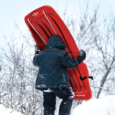 Snow Joe Snow Sled, 48” Sledding Toboggan Board w/Handles & Rope, Red (Open Box) - VMInnovations