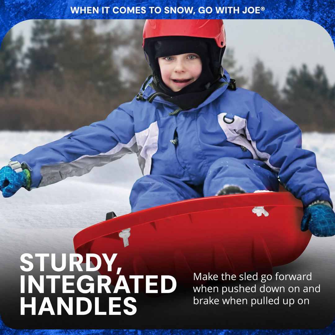 Snow Joe Snow Sled, 48” Sledding Toboggan Board w/Handles & Rope, Red (Open Box) - VMInnovations
