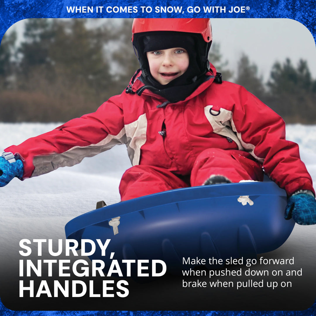 Snow Joe Plastic Snow Sled, 48” Sledding Toboggan Board w/ Handles, SJ-SLD48-SJB