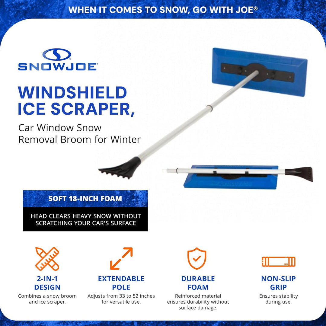 Snow Joe Ice Scraper, Car Window Snow Removal Broom for Winter, Blue (Used)