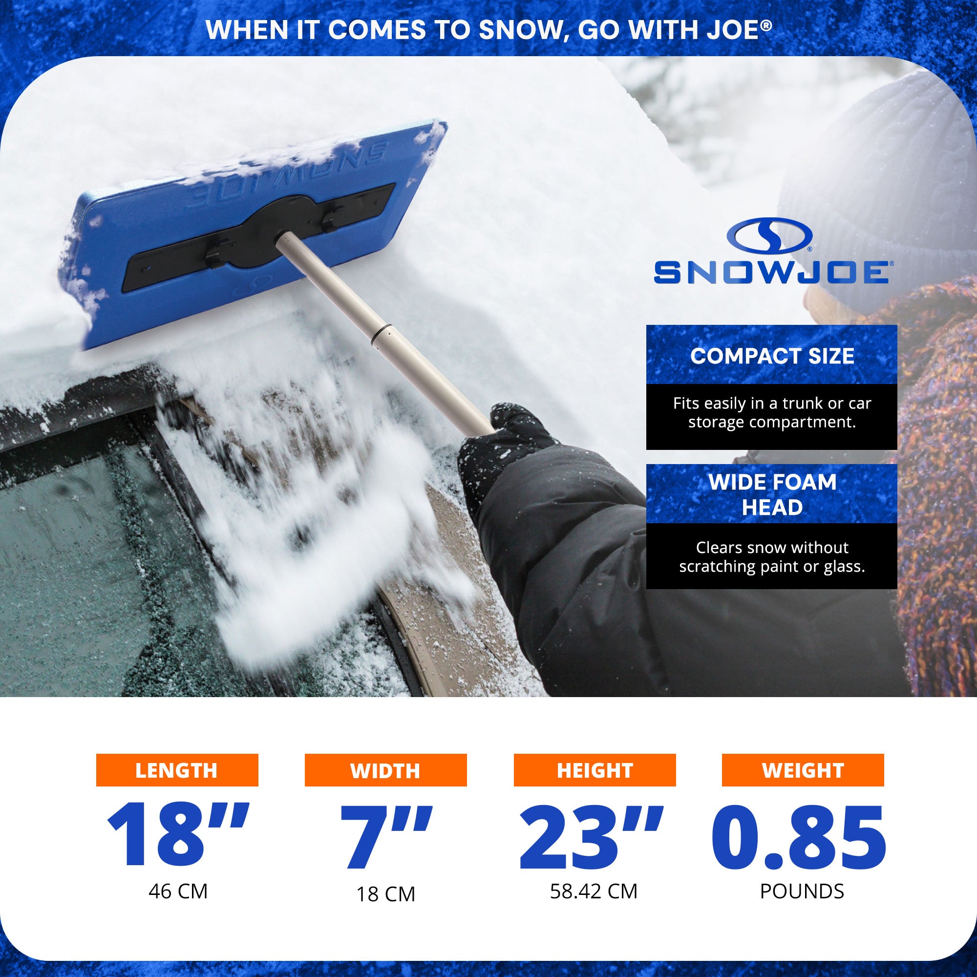 Snow Joe Ice Scraper, Car Window Snow Removal Broom for Winter, Blue (Used)