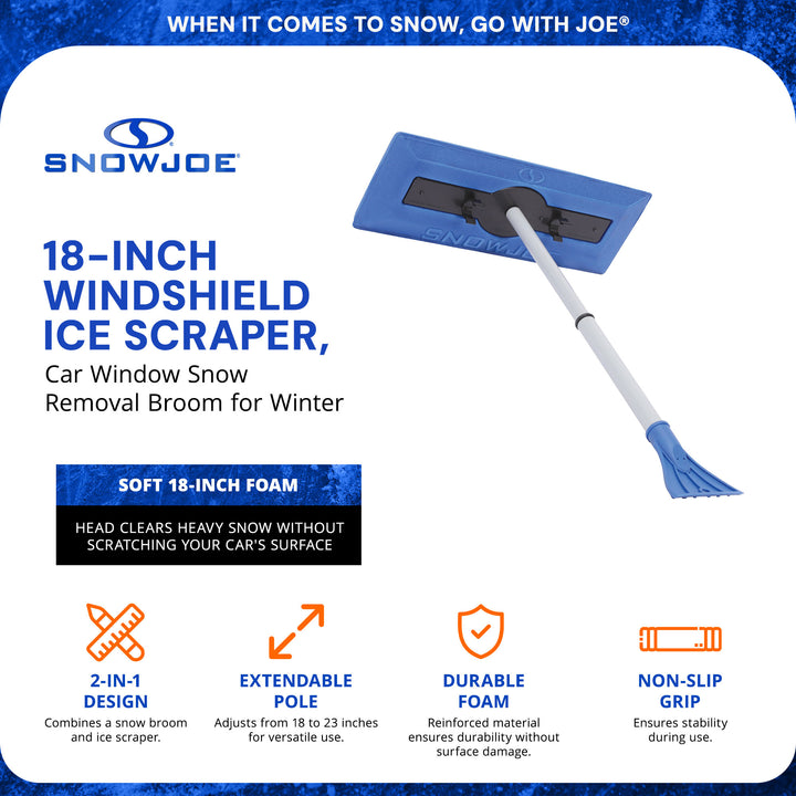 Snow Joe Windshield Ice Scraper, Window Snow Removal Broom, Blue (Open Box)