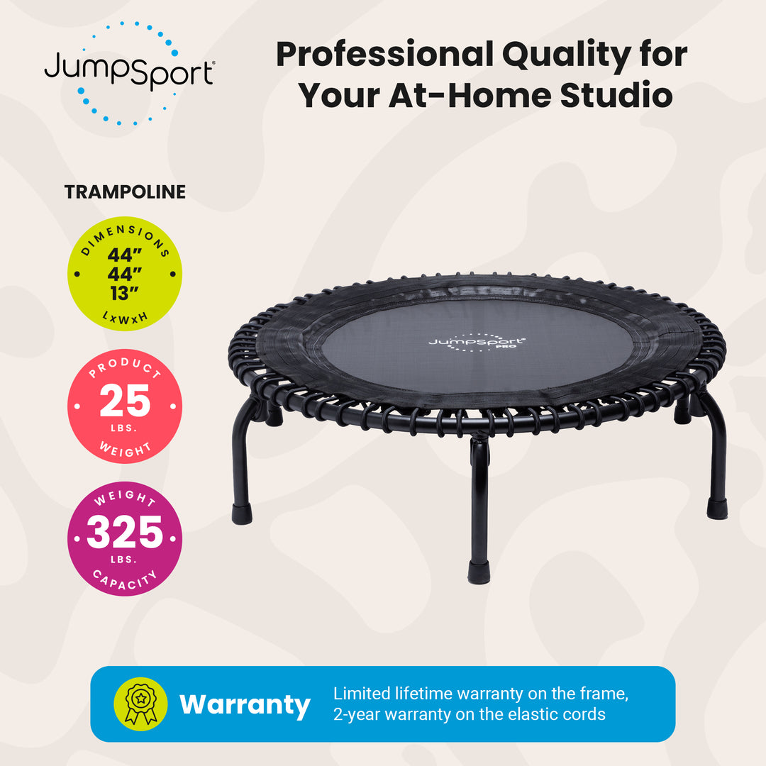 JumpSport 550 PRO CE Workout Rebounder for Adults, 44" Fitness Trampoline, Black