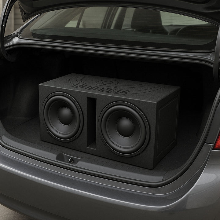 Q Power QBOMB15V Dual 15" Vented Port Subwoofer Sub Box w/ Bedliner Spray - VMInnovations