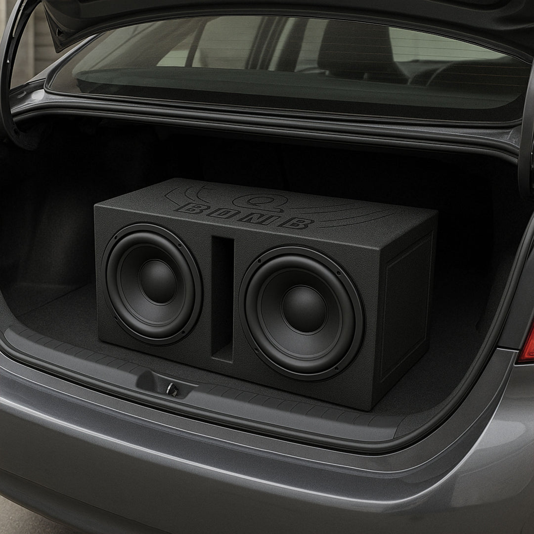 Q-POWER QBOMB15V Dual 15" Vented Port Subwoofer Sub Box w/ Bedliner Spray (Used)